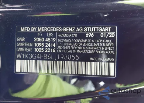 2020 Mercedes-Benz A 220 4Matic из США, поврежденный, VIN W1K3G4FB6LJ198855